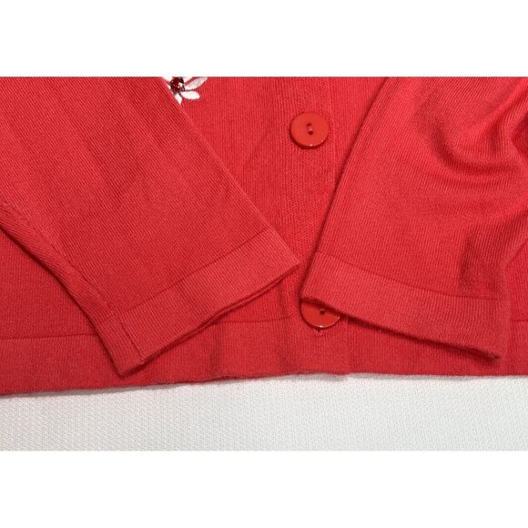 Liv Milano Coral Pink Cardigan Sweater Size M V Neck Flower Embellished Soft - Picture 11 of 13